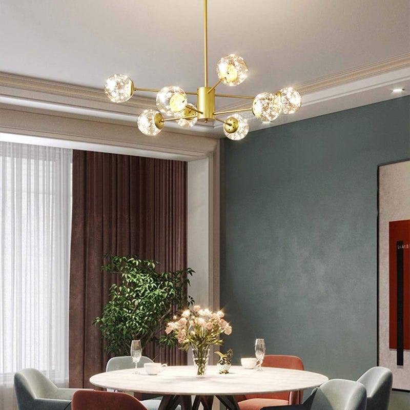 Modern Sputnik Chandelier with 15 Glass Globe Lights – Gold Finish, Mid-Century Ceiling Light Fixture - Image 2