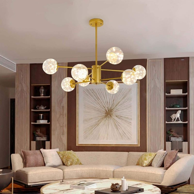 Modern Sputnik Chandelier with 15 Glass Globe Lights – Gold Finish, Mid-Century Ceiling Light Fixture - Image 3