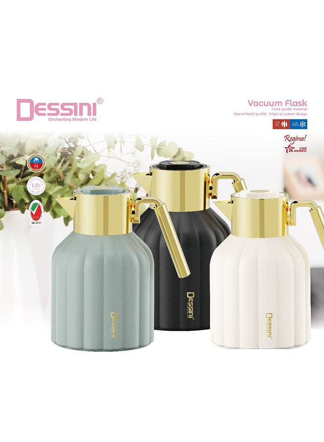 DESSINI Dessini Tea & Coffee Vacuum Flask 1L Dk101 Black/Gold  - Image 2