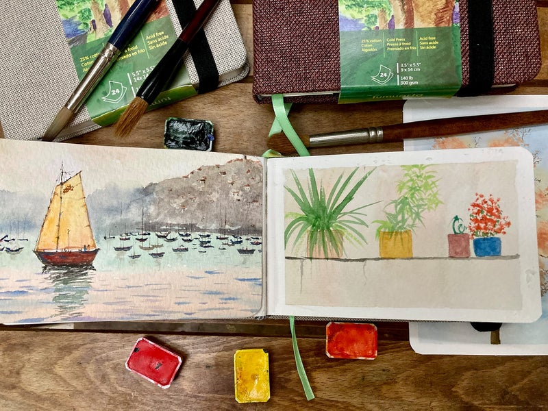 tumuarta Square Watercolor Journal, 5.5x5.5”, 140 LB, 300 GSM, tumuarta Cotton Paper, Cold Press, 24 Sheets, 48 Pages, Watercolor Paper Sketch Books for Use As Mix Media Pad On The Go - Image 3