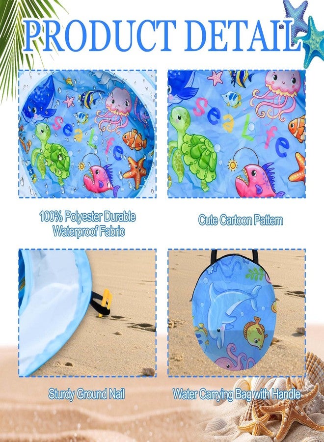 Fantang Pop up Baby Beach Pool, Dia 39" Portable Kids Puddle Pool Toddler Sand Pit Paddling Pools Blue Cartoon Childs Kiddie Beach Play Pools with Water Bag and Stake for Boys Girls Outdoor Camping Traveling - Image 3