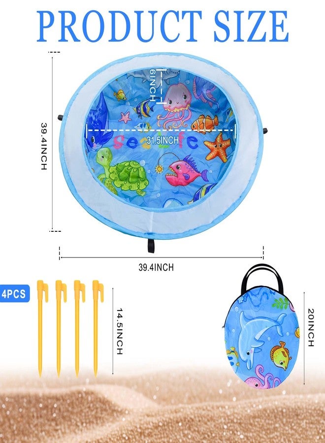 Fantang Pop up Baby Beach Pool, Dia 39" Portable Kids Puddle Pool Toddler Sand Pit Paddling Pools Blue Cartoon Childs Kiddie Beach Play Pools with Water Bag and Stake for Boys Girls Outdoor Camping Traveling - Image 2