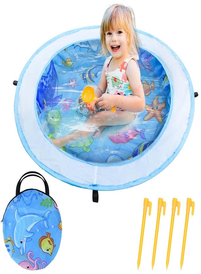 Fantang Pop up Baby Beach Pool, Dia 39" Portable Kids Puddle Pool Toddler Sand Pit Paddling Pools Blue Cartoon Childs Kiddie Beach Play Pools with Water Bag and Stake for Boys Girls Outdoor Camping Traveling - Image 1