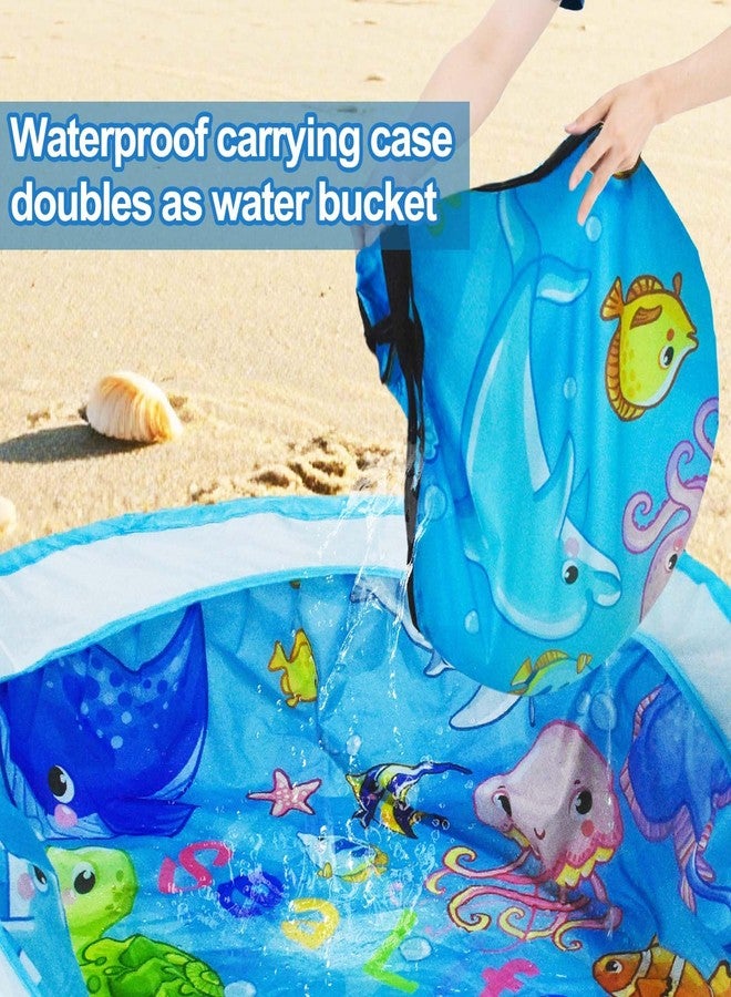 Fantang Pop up Baby Beach Pool, Dia 39" Portable Kids Puddle Pool Toddler Sand Pit Paddling Pools Blue Cartoon Childs Kiddie Beach Play Pools with Water Bag and Stake for Boys Girls Outdoor Camping Traveling - Image 4