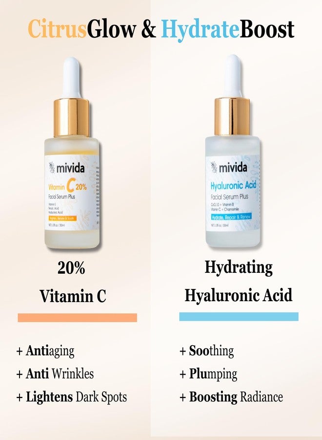 Mivida 20% Premium Vitamin C serum + Hydrating Hyaluronic-Acid Serum For Face | Facial Skincare Set| No-Artificial-Colors, sensitive skin safe (2 x 1 Fl Oz / 30ml) - Image 2