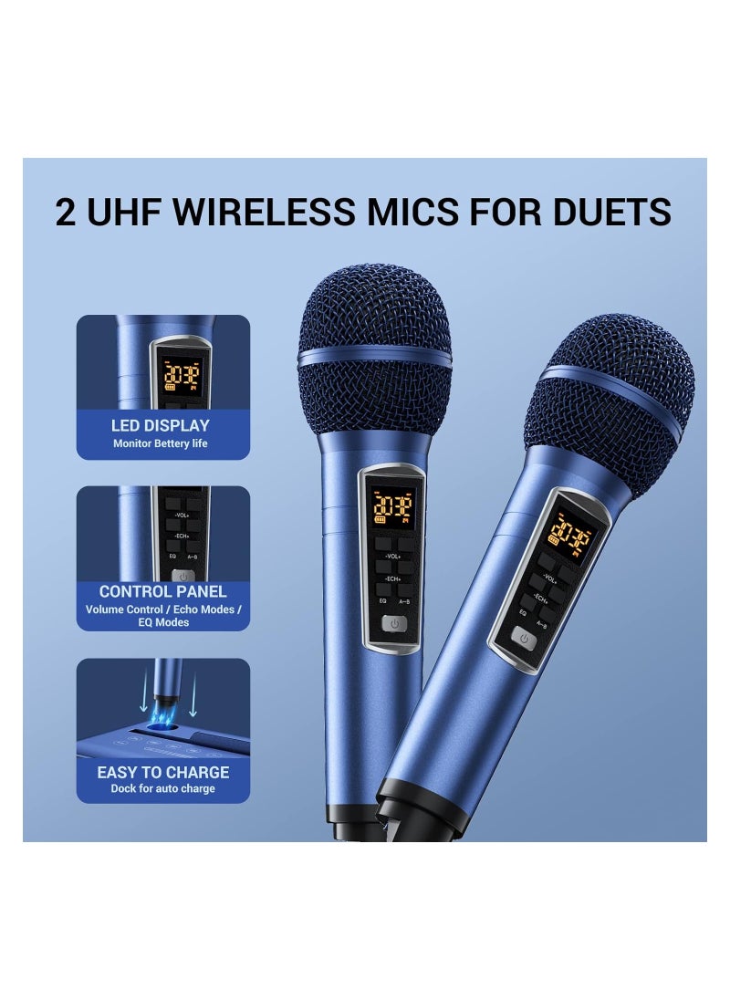 Generic Karaoke Machine Bluetooth PA System with 2 Microphones, vocal Microphone, Party Machine Speaker with Wireless Microphones, Music Box with LED Light AUX, USB, TF, PA System for Adults Children  - Image 3