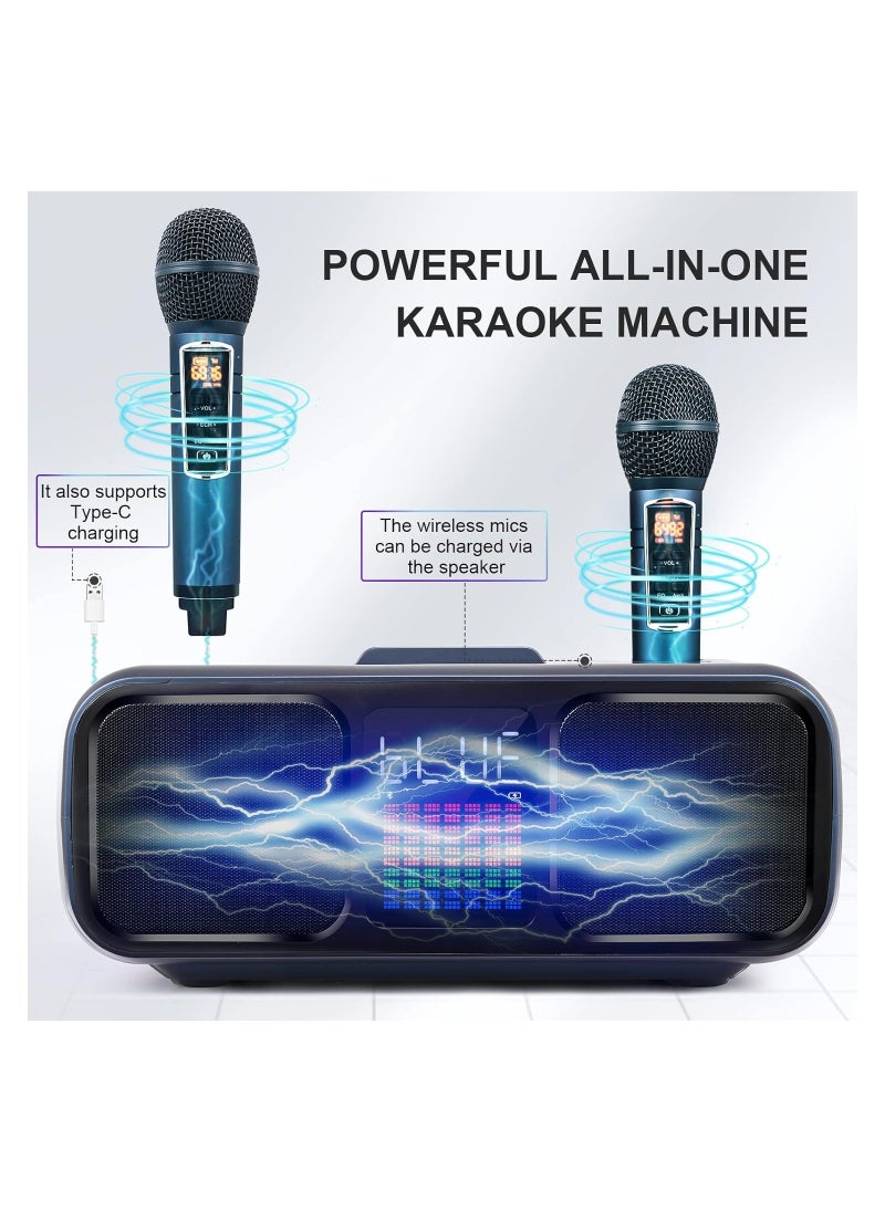 Generic - Karaoke Machine Bluetooth PA System with 2 Microphones, vocal Microphone, Party Machine Speaker with Wireless Microphones, Music Box with LED Light AUX, USB, TF, PA System for Adults Children - Image 1