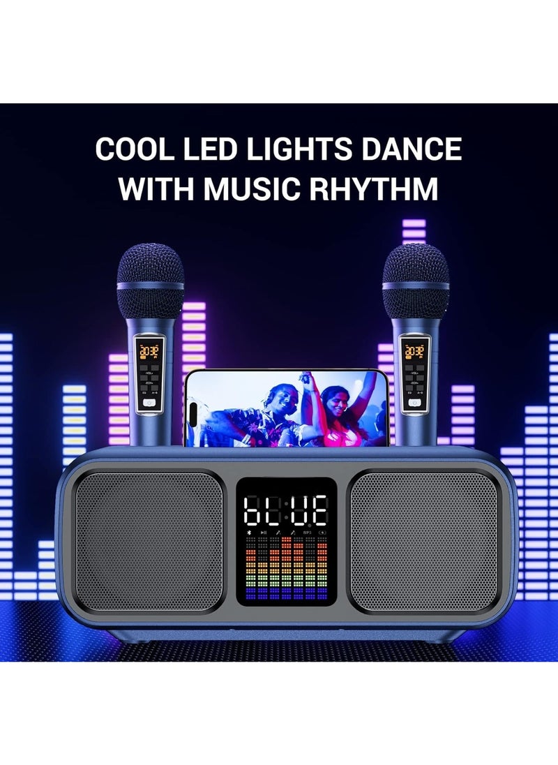 Generic Karaoke Machine Bluetooth PA System with 2 Microphones, vocal Microphone, Party Machine Speaker with Wireless Microphones, Music Box with LED Light AUX, USB, TF, PA System for Adults Children  - Image 1