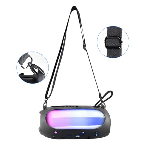 ZLiT Silicone Cover for JBL Pulse 5 Speaker Travel Carrying Cover Sleeve Case with Shoulder Strap and Carabiner (Black,1pcs) - Image 4