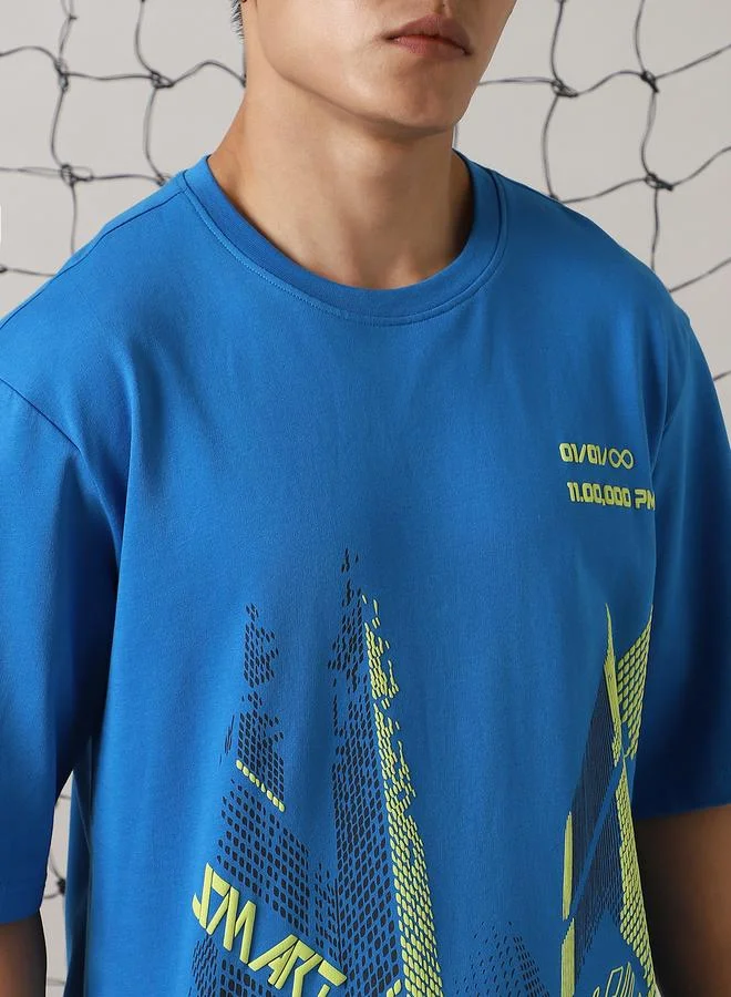 Hubberholme Men Cyborg Graphic Printed Round Neck Cotton Oversized T-shirt