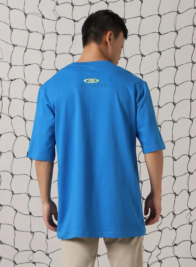 Hubberholme Men Cyborg Graphic Printed Round Neck Cotton Oversized T-shirt