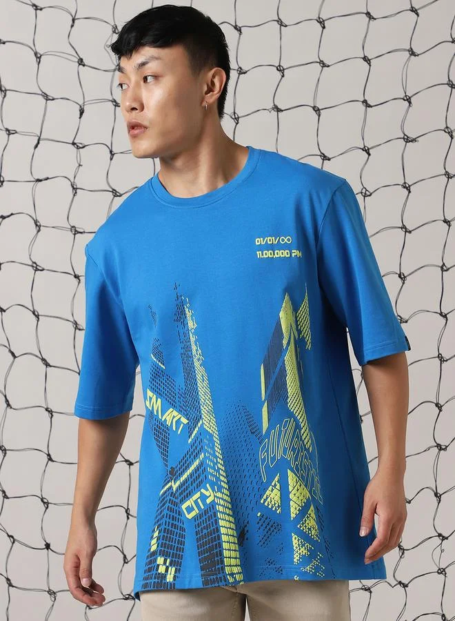 Hubberholme Men Cyborg Graphic Printed Round Neck Cotton Oversized T-shirt
