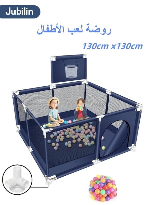 سياج روضة لعب للأطفال، روضة أطفال متينة للأطفال الصغار، مركز أنشطة أطفال داخلي وخارجي للأطفال الرضع، هدية مع طوق كرة السلة و20 كرة محيطية، 130*130 سم