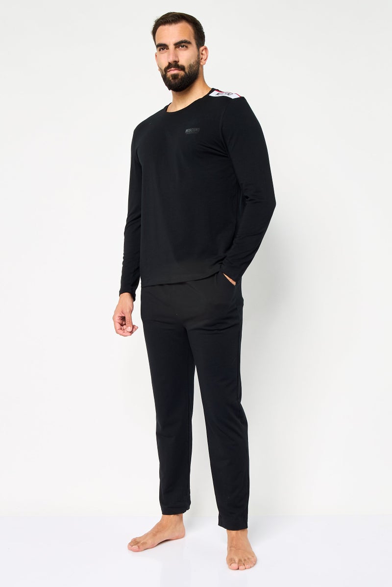 MOSCHINO Men 2 Piece Brand Logo Pajama Set, Black - Image 1