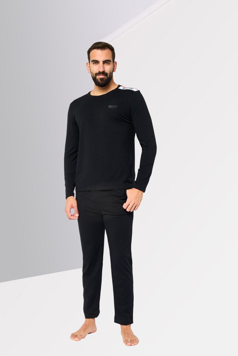 MOSCHINO Men 2 Piece Brand Logo Pajama Set, Black - Image 2