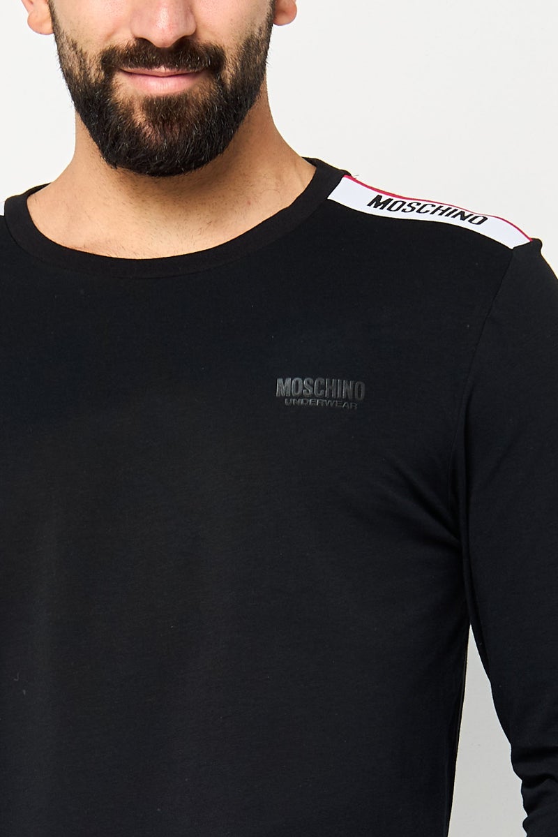 MOSCHINO Men 2 Piece Brand Logo Pajama Set, Black - Image 3