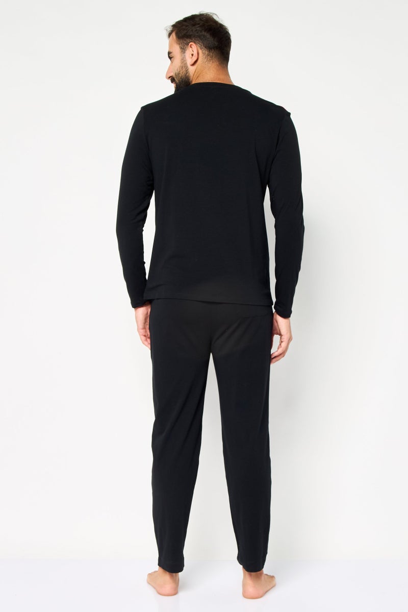 MOSCHINO Men 2 Piece Brand Logo Pajama Set, Black - Image 4