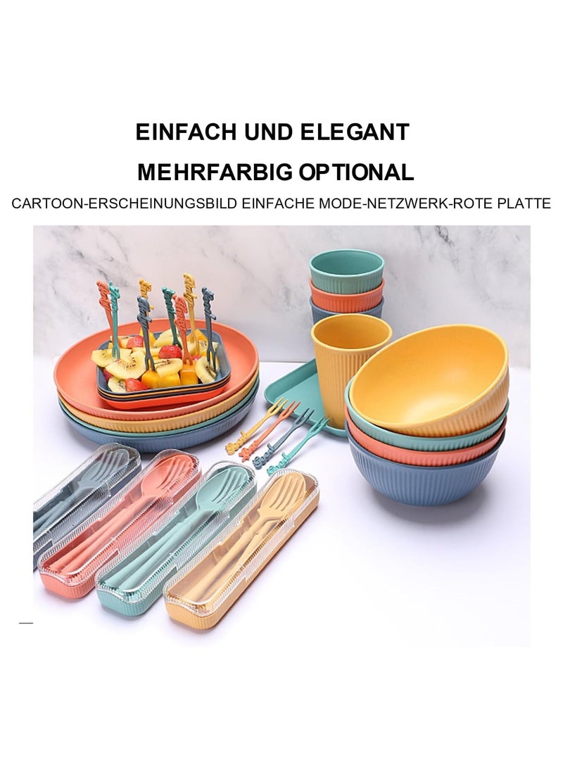 SYOSI طقم أطباق غير قابلة للكسر 48 قطعة لـ 4 أشخاص، طقم أطباق وأوعية للتخييم، أطقم عشاء بلاستيكية للنزهات، أطباق تقديم بلاستيكية ملونة وخفيفة الوزن للشواء، أوعية، أكواب، أدوات مائدة، شوك، أدوات مائدة (أخضر) - Image 5