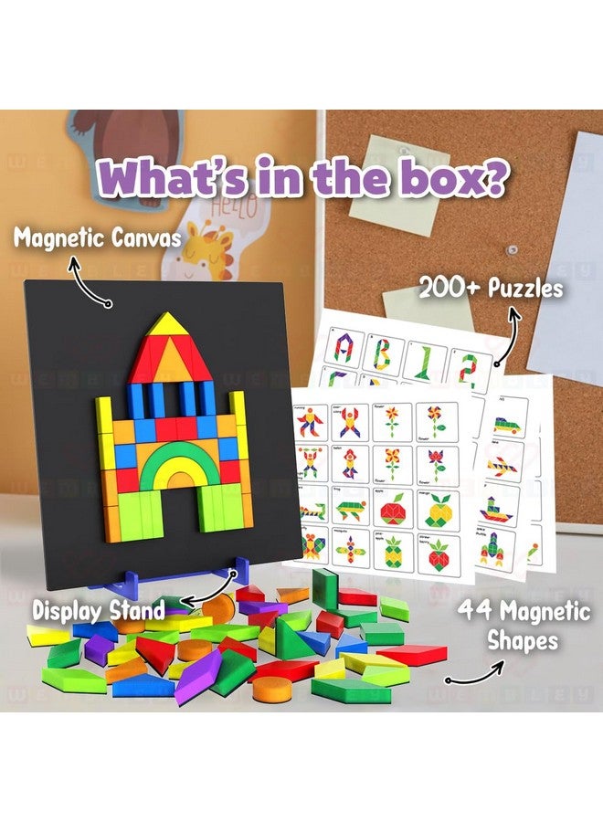 ويمبلي ألغاز ويمبلي المغناطيسية، لعبة أشكال خيالية للأطفال، مجموعة ألعاب تعليمية إبداعية، 58 شكلًا مغناطيسيًا مع لوحة وحامل و200 نمط أحجية - هدية عيد ميلاد للأولاد والبنات - Image 2