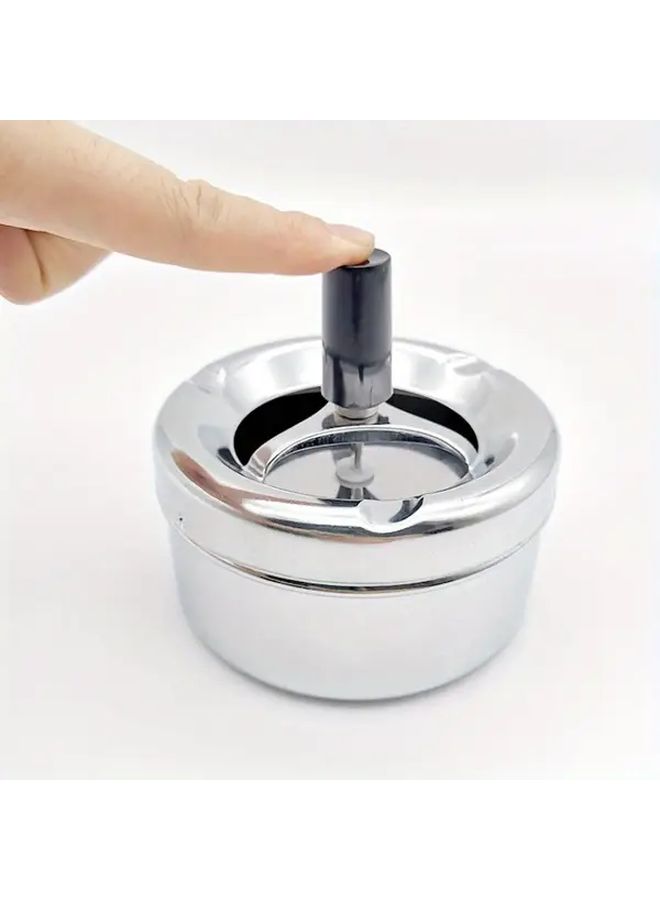 Metal Lid Sealed Twist Ashtray Silvery Creative Home Decor Dustproof Cigarette Holder - Image 2