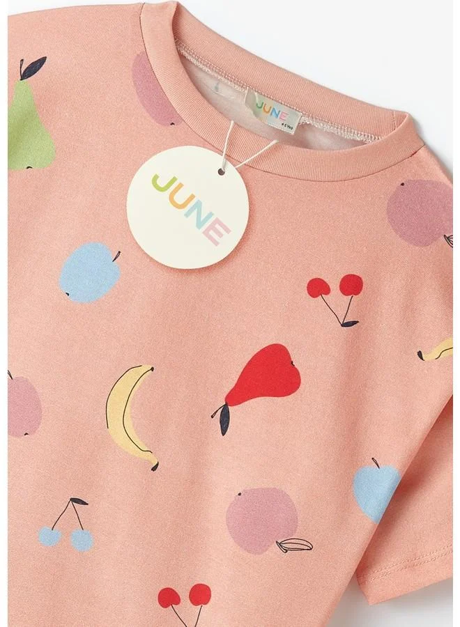 JUNE June Girl Printed Short & T-Shirt Set Peach