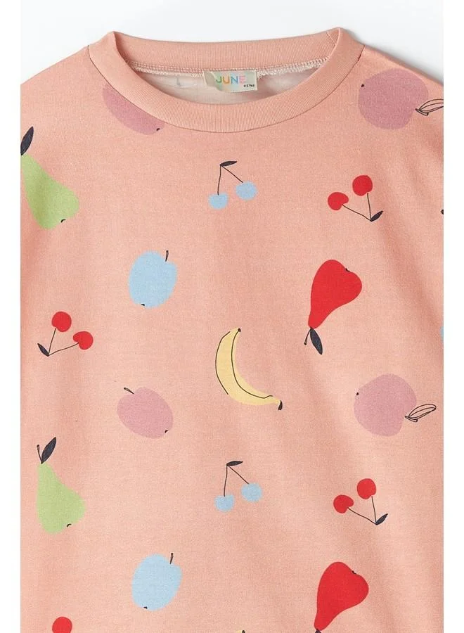 JUNE June Girl Printed Short & T-Shirt Set Peach