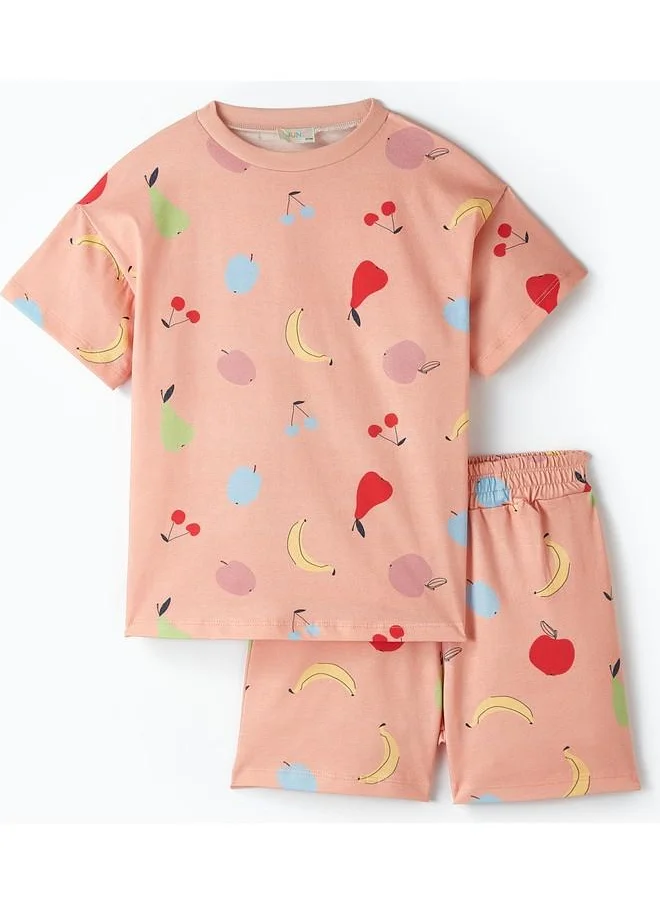 جون June Girl Printed Short & T-Shirt Set Peach