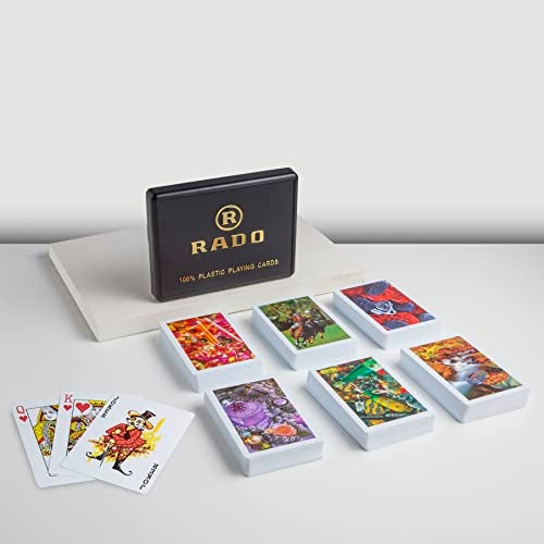 RADO بطاقات لعب بلاستيكية فاخرة من رادو سويسرا (عبوة من 12) - 6 مجموعات من عبوات مزدوجة، حجم بريدج، بطاقات متعددة الألوان محشوة في حاوية من قطعتين، بطاقات لجميع الأعمار تستخدم لألعاب الورق، بوكر ورامي - Image 3