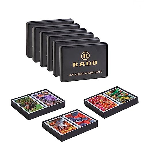 RADO بطاقات لعب بلاستيكية فاخرة من رادو سويسرا (عبوة من 12) - 6 مجموعات من عبوات مزدوجة، حجم بريدج، بطاقات متعددة الألوان محشوة في حاوية من قطعتين، بطاقات لجميع الأعمار تستخدم لألعاب الورق، بوكر ورامي - Image 1