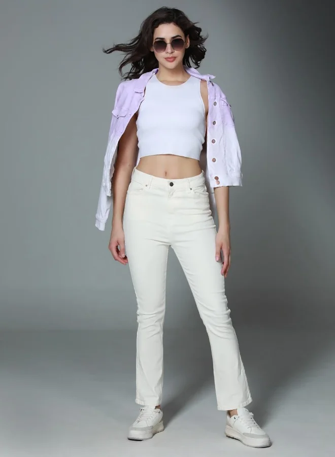 HIGH STAR  Women's Beige 100% Cotton Bleached Full Length Slim Fit Jeans for Women | Best Price UAE