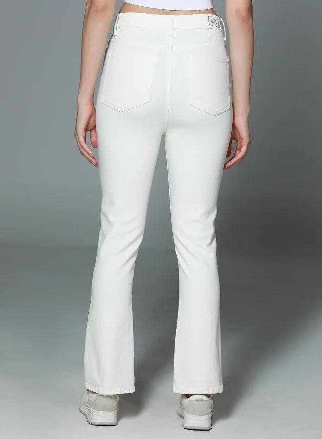 HIGH STAR  Women's Beige 100% Cotton Bleached Full Length Slim Fit Jeans for Women | Best Price UAE