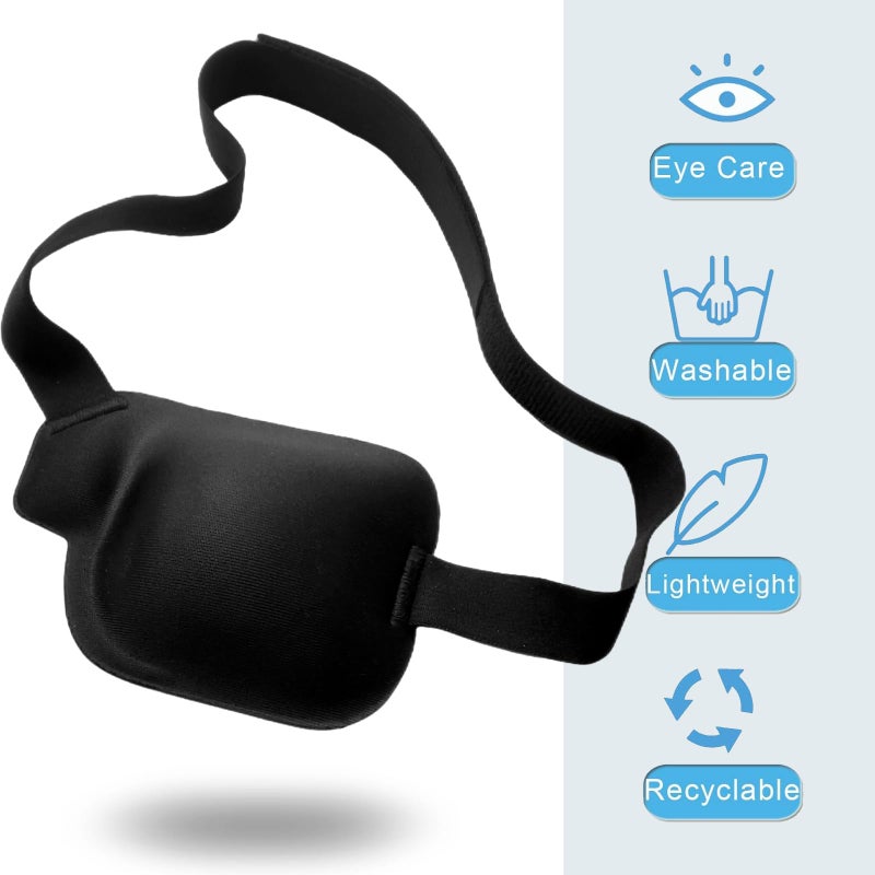 Vandorla Eye Patches for Adults and Kids, 2 Pcs 3D Eye Patch Black Adjustable Medical Eyepatch for Lazy Eye Amblyopia Strabismus and After Surgery (Right Eye)  - Image 4