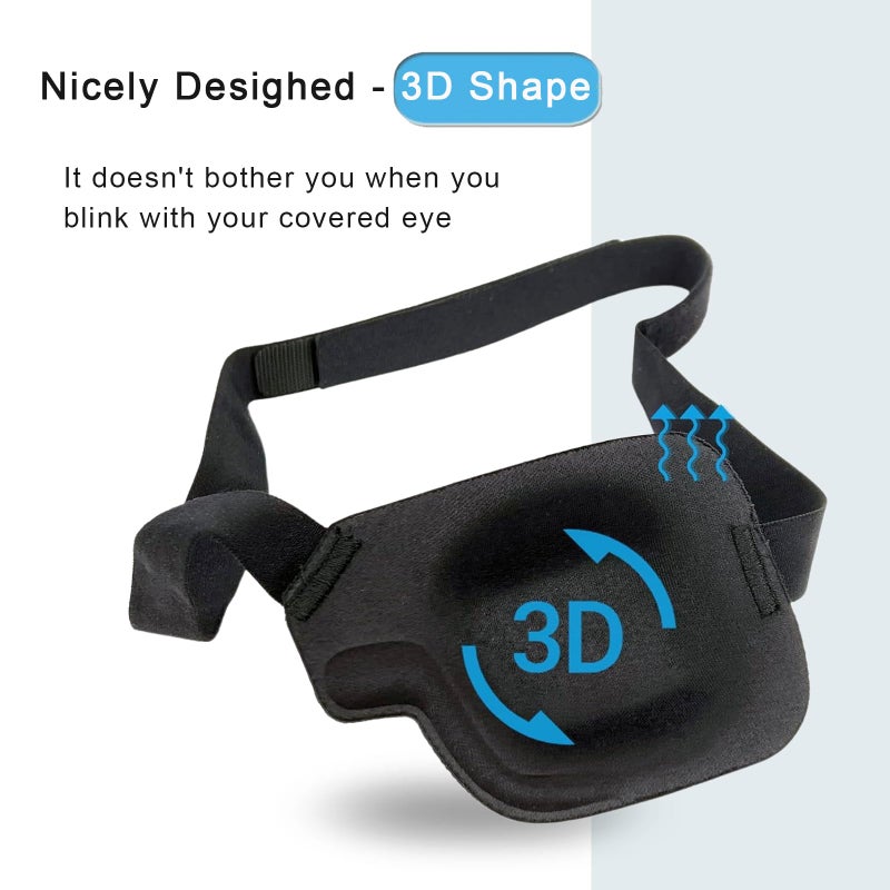 Vandorla Eye Patches for Adults and Kids, 2 Pcs 3D Eye Patch Black Adjustable Medical Eyepatch for Lazy Eye Amblyopia Strabismus and After Surgery (Right Eye)  - Image 5