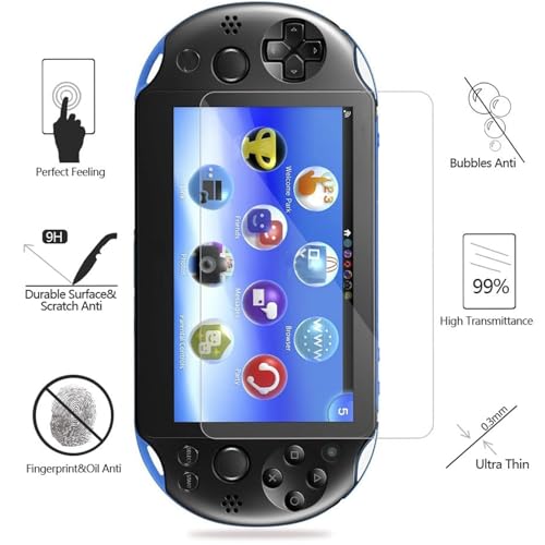 AKWOX 2 Front+2 Back Covers Screen Protectors Compatible with Sony PlayStation Vita 2000, 9H Tempered Glass Front and HD Clear PET Back Film - Image 2