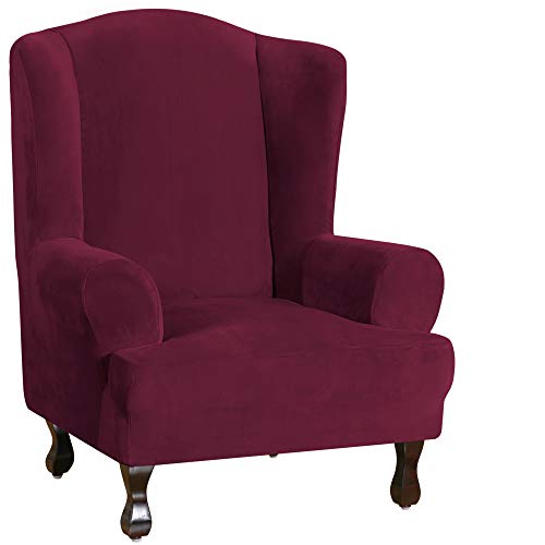 Turquoize Wing Chair Slipcover Velvet Armchair Chair Slipcovers Ultra Soft Velvet Sofa Covers 1Piece Spandex Fabric Wing Back Wingback Armchair Chair Slipcovers Wing Chair Burgundy