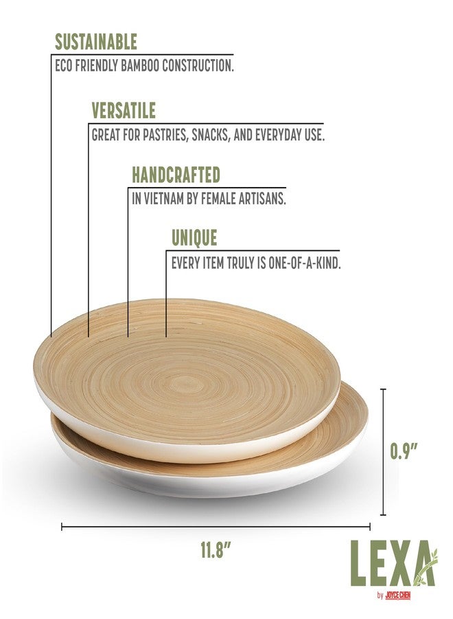 LEXA 12" Bamboo Round Serving Tray Set 2-Piece Small Handcrafted Wooden Trays for Food, Ottoman, Coffee Table, Kitchen, Charcuterie, or Décor, White - Image 2