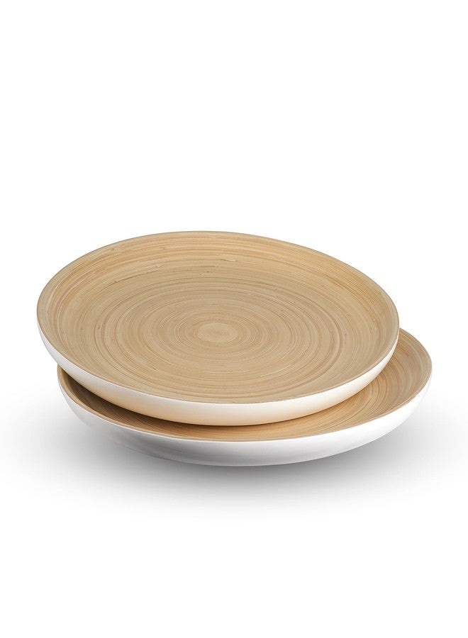 LEXA 12" Bamboo Round Serving Tray Set 2-Piece Small Handcrafted Wooden Trays for Food, Ottoman, Coffee Table, Kitchen, Charcuterie, or Décor, White - Image 1