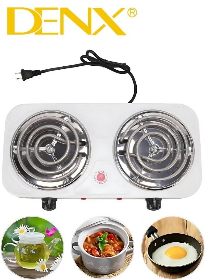 Denx DX2049 - Double coil hot plate , Hot Plate, 2000W Electric Double Burner Portable Coil Heating Hot Plate Stove, 220V Lightweight Stainless Steel Countertop Stove for Kitchen Dorm Camping - Image 2