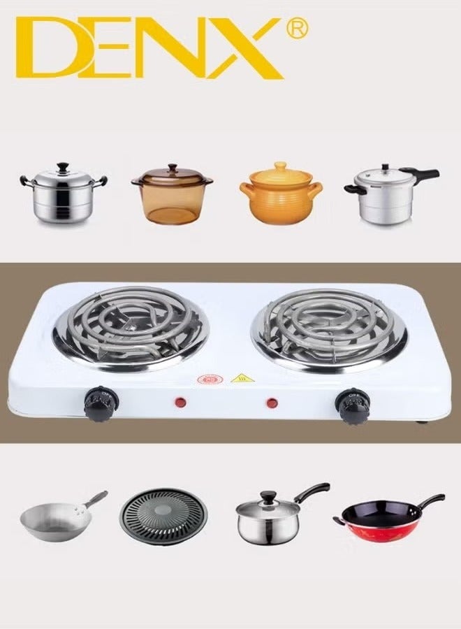 Denx DX2049 - Double coil hot plate , Hot Plate, 2000W Electric Double Burner Portable Coil Heating Hot Plate Stove, 220V Lightweight Stainless Steel Countertop Stove for Kitchen Dorm Camping - Image 5