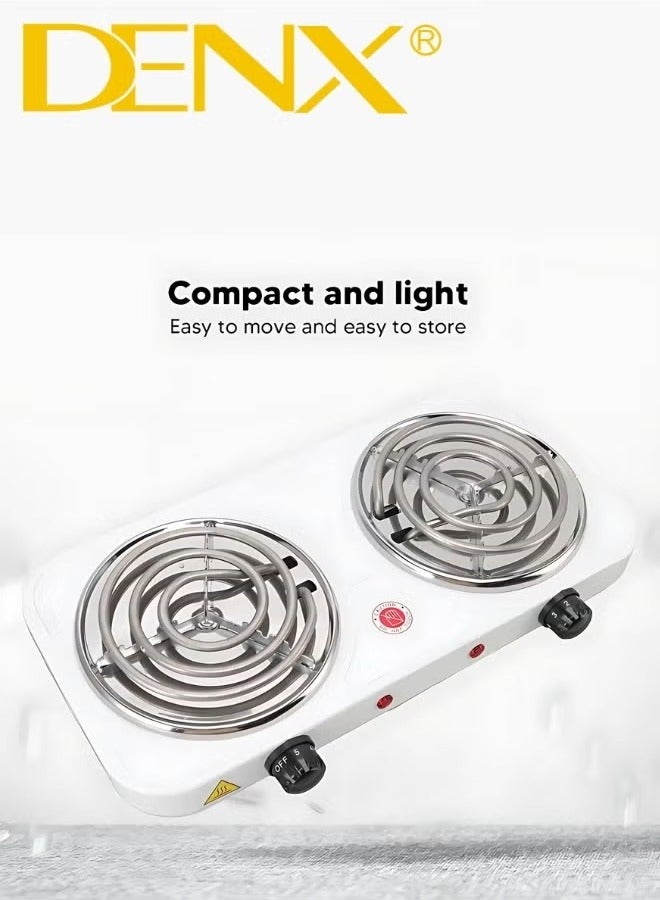 Denx DX2049 - Double coil hot plate , Hot Plate, 2000W Electric Double Burner Portable Coil Heating Hot Plate Stove, 220V Lightweight Stainless Steel Countertop Stove for Kitchen Dorm Camping - Image 3