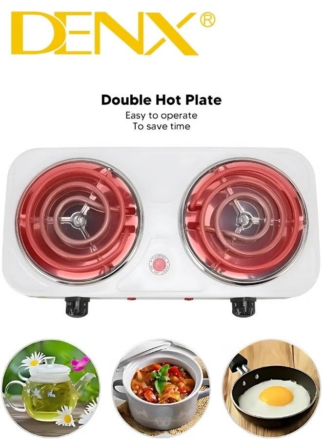 Denx DX2049 - Double coil hot plate , Hot Plate, 2000W Electric Double Burner Portable Coil Heating Hot Plate Stove, 220V Lightweight Stainless Steel Countertop Stove for Kitchen Dorm Camping - Image 4