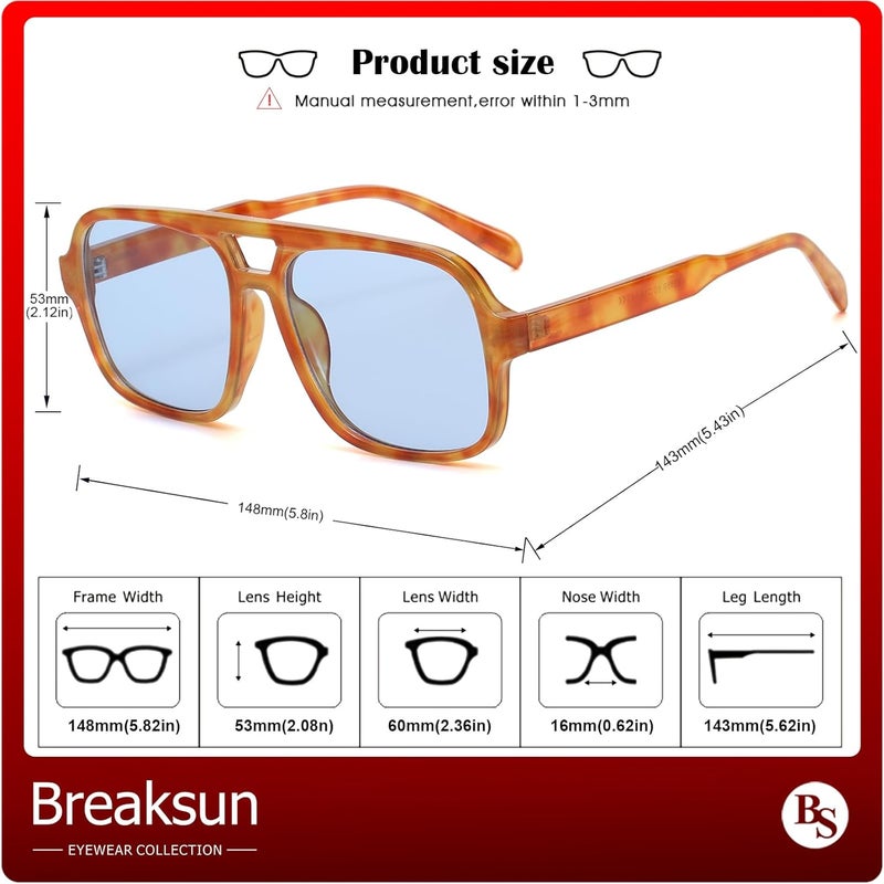 Breaksun Square Aviator Sunglasses for Men Women Fashion Vintage Diamond Cutting Lens Classic Military Pilot Gradient Shades - Image 5