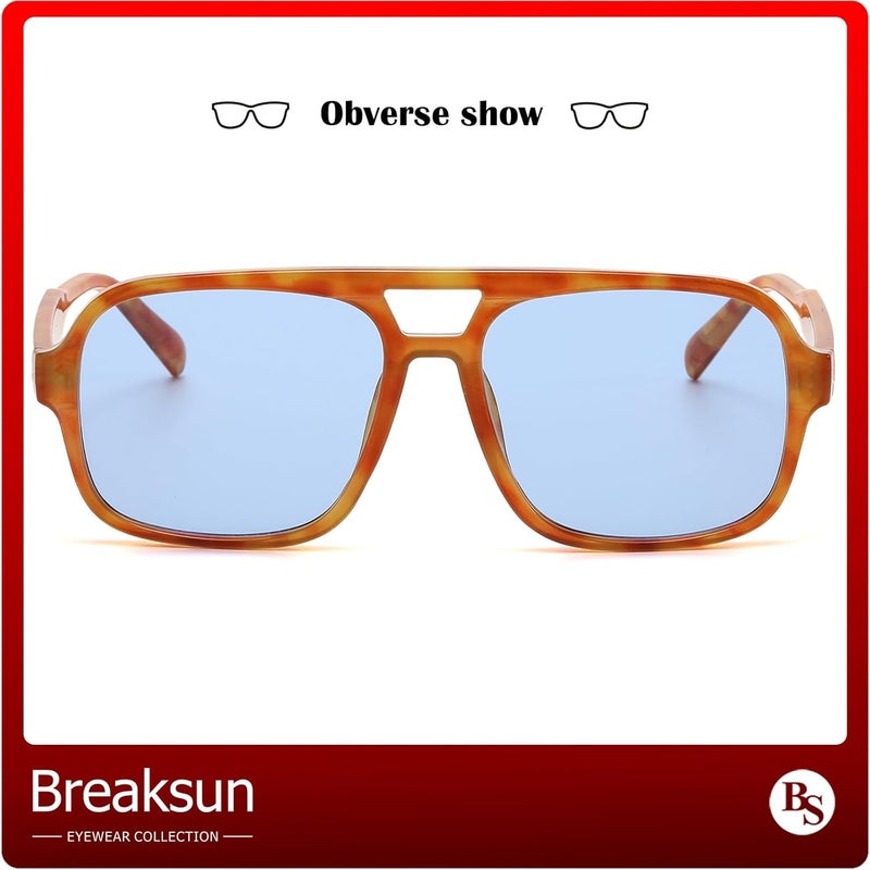 Breaksun Square Aviator Sunglasses for Men Women Fashion Vintage Diamond Cutting Lens Classic Military Pilot Gradient Shades - Image 2