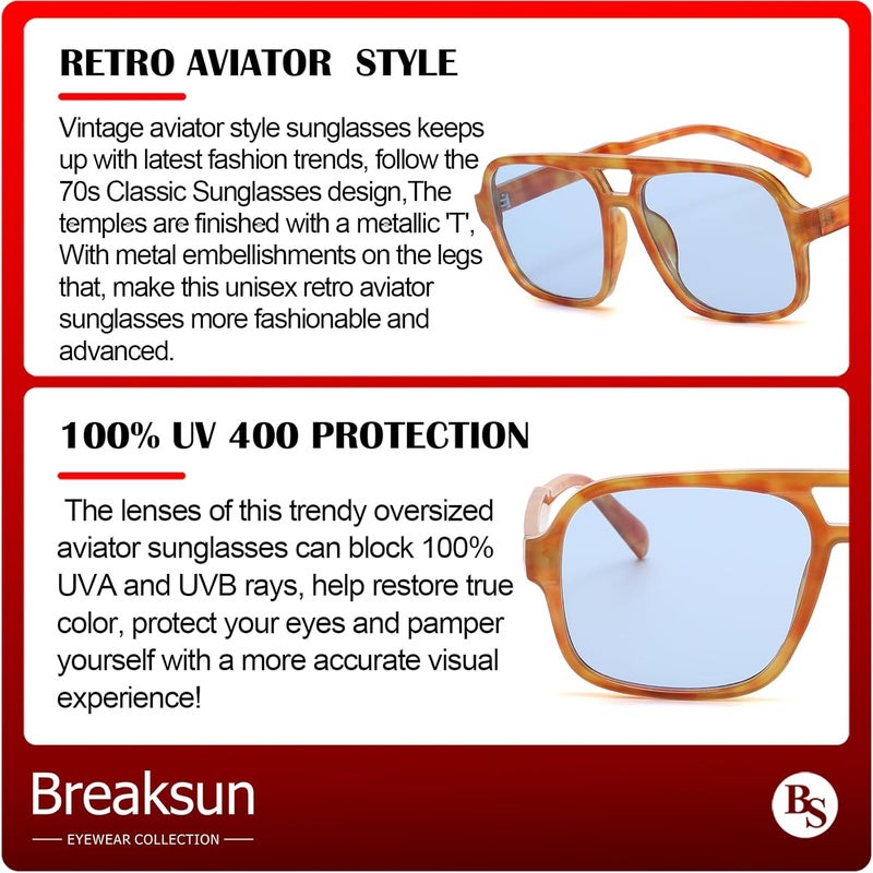 Breaksun Square Aviator Sunglasses for Men Women Fashion Vintage Diamond Cutting Lens Classic Military Pilot Gradient Shades - Image 4