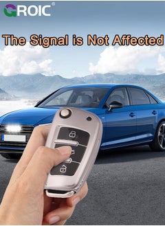 GROIC For Audi Key Fob Cover with with Keychain, Metallic Gray Car Key Shell Case for Audi A1 A3 A6 A6L Q2 Q3 Q7 TTS R8 S6 RS3, Audi Accessories Protector Case Keychain Key Holder Key Cover (C)  - Image 3