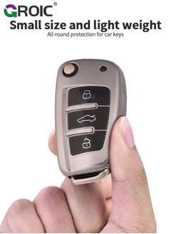GROIC For Audi Key Fob Cover with with Keychain, Metallic Gray Car Key Shell Case for Audi A1 A3 A6 A6L Q2 Q3 Q7 TTS R8 S6 RS3, Audi Accessories Protector Case Keychain Key Holder Key Cover (C)  - Image 4