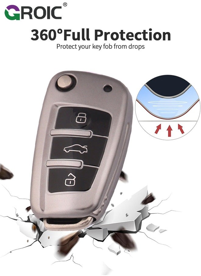 GROIC - For Audi Key Fob Cover with with Keychain, Metallic Gray Car Key Shell Case for Audi A1 A3 A6 A6L Q2 Q3 Q7 TTS R8 S6 RS3, Audi Accessories Protector Case Keychain Key Holder Key Cover (C) - Image 1