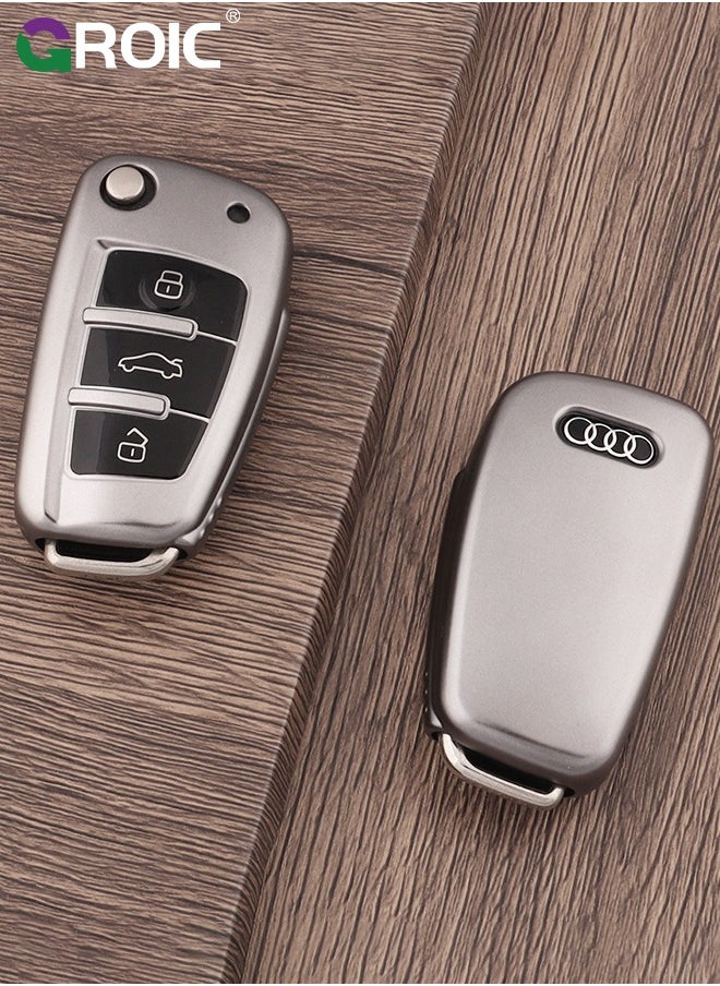 GROIC - For Audi Key Fob Cover with with Keychain, Metallic Gray Car Key Shell Case for Audi A1 A3 A6 A6L Q2 Q3 Q7 TTS R8 S6 RS3, Audi Accessories Protector Case Keychain Key Holder Key Cover (C) - Image 1
