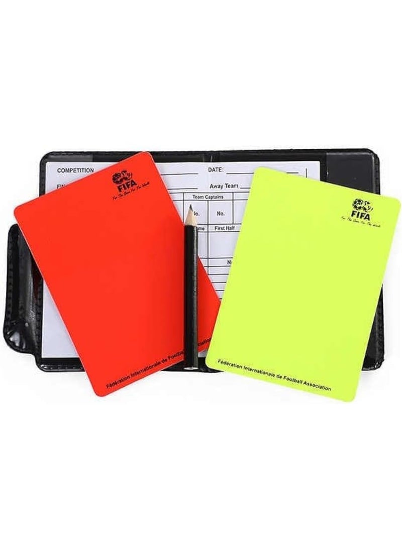 طقم تحكيم كرة قدم احترافي متكامل - يتضمن بطاقات حمراء وصفراء، محفظة جلدية، قلم رصاص، وصفارة معدنية - معدات حكم متميزة للمباريات والتدريبات. - Image 3