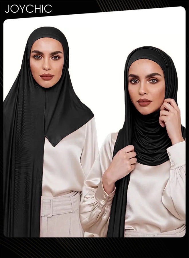 Joychic Women Solid Color Long Hijab Skin-friendly and Breathable Muslim Hijab Black - Image 1